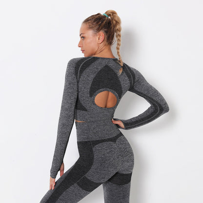 Sexy Open Navel Top Women'S Tight Quick Dry Exercise Long Sleeve Running Fitness Yoga Suit Breathable T-Shirt