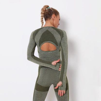 Sexy Open Navel Top Women'S Tight Quick Dry Exercise Long Sleeve Running Fitness Yoga Suit Breathable T-Shirt