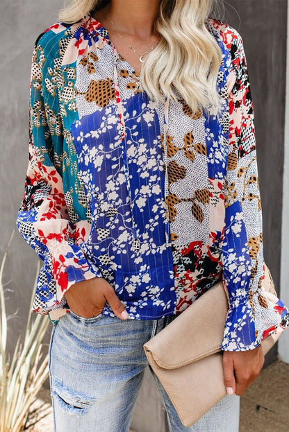 Summer Casual Loose Printing Long-Sleeved V-Neck Shirt