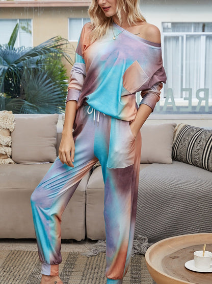 Autumn Women'S Gradient Pajamas Tie-Dyed Long-Sleeved Trousers Home Service Two-Piece Suit