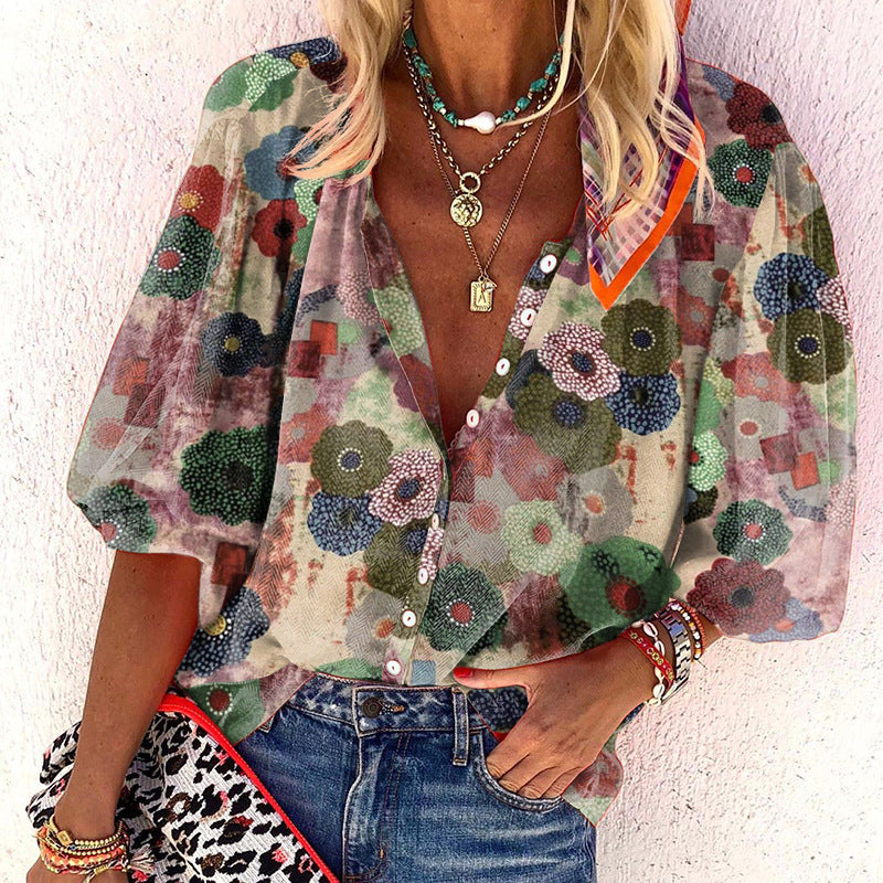 Floral Print Long Sleeve Shirt Comfortable Casual Style