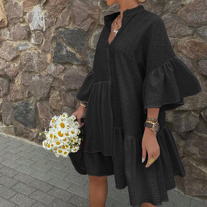 2021 Summer New Solid Color Stand Collar Irregular Large Size Straight Dress Female Fc992