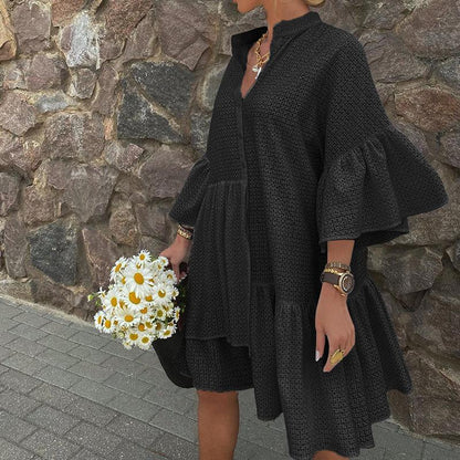 2021 Summer New Solid Color Stand Collar Irregular Large Size Straight Dress Female Fc992