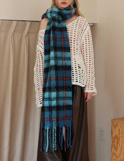 Fall Winter Classic Plaid Tassel Warm Scarf