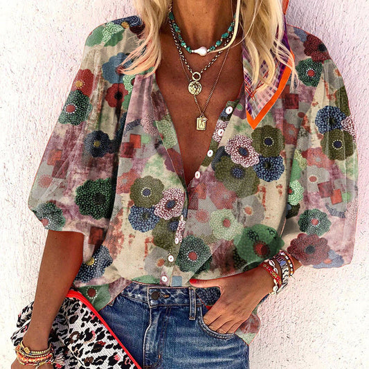 Floral Print Long Sleeve Shirt Comfortable Casual Style