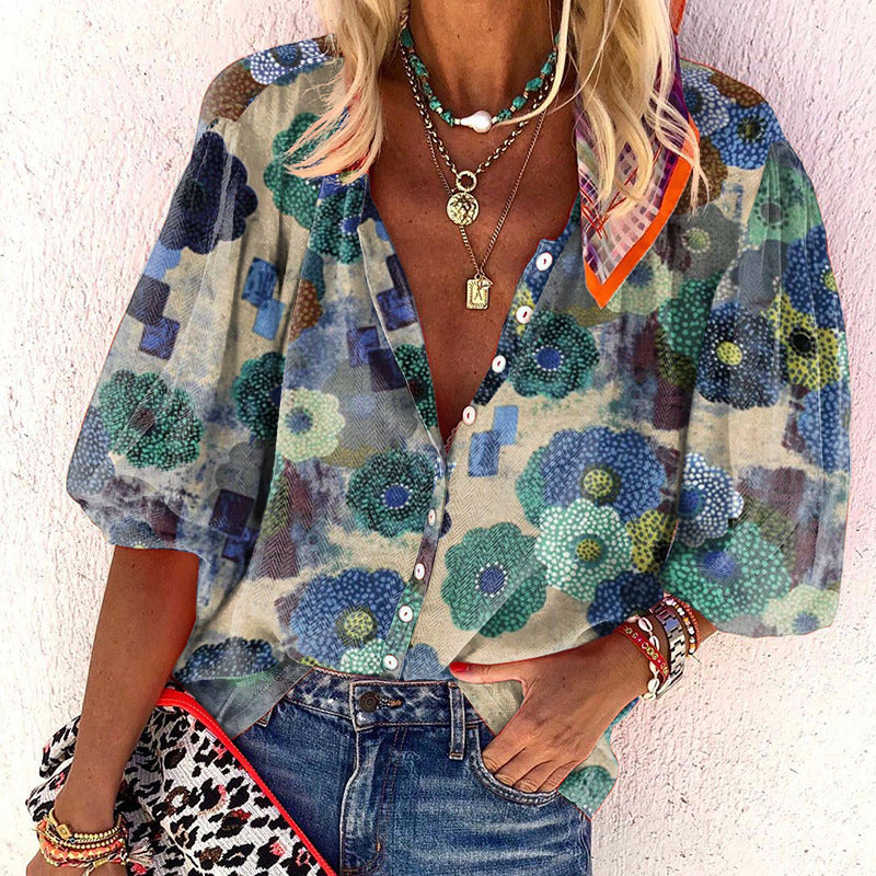 Floral Print Long Sleeve Shirt Comfortable Casual Style