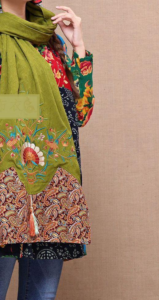 Ethnic Cotton And Linen Wild Long Embroidery Flower Shawl Scarf