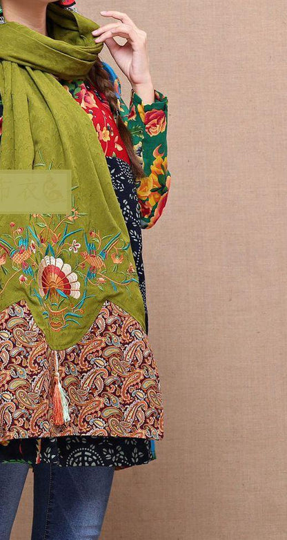 Ethnic Cotton And Linen Wild Long Embroidery Flower Shawl Scarf