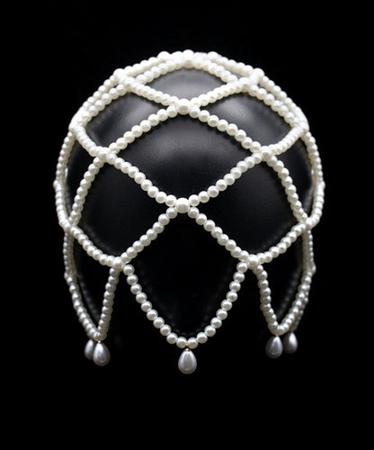 Elegant White Pearl Beading Hollow Out Tassel Hair Band
