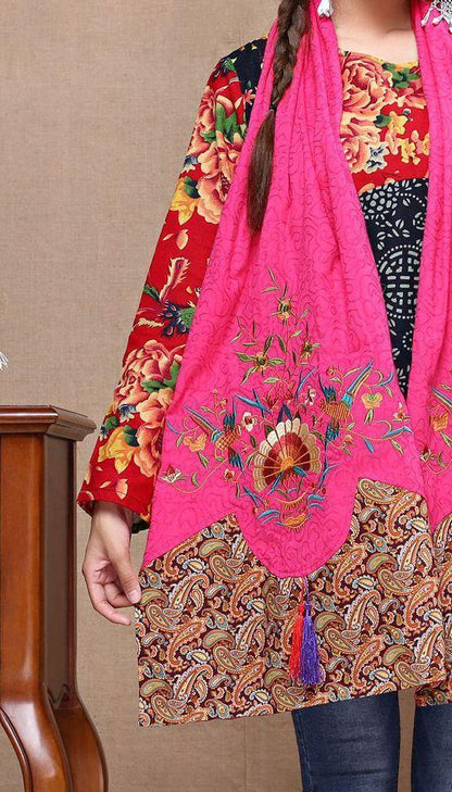 Ethnic Cotton And Linen Wild Long Embroidery Flower Shawl Scarf
