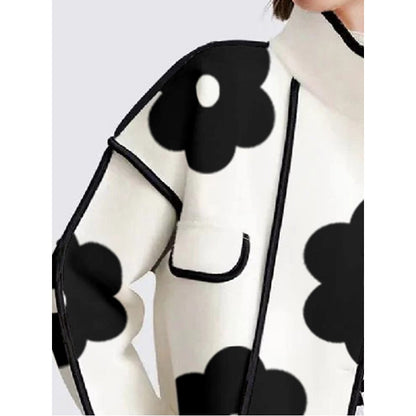 Long Sleeves Loose Contrast Color Flower Print Split-Joint Stand Collar Jackets Outerwear