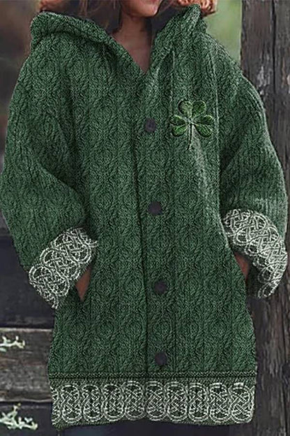 Women's Irish Celtic Knot Jacquard Hooded Sweater