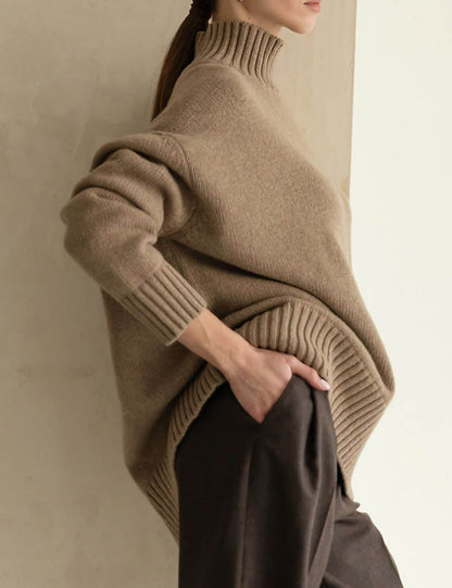 Fall Mock Neck Ribbed Knit Oversized Sweater