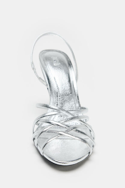 METALLIC EFFECT HEELED SANDALS