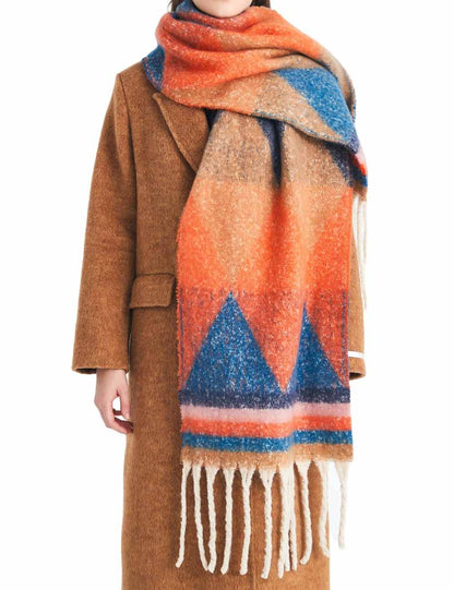Winter Cozy Tassel Color Block Warm Scarf