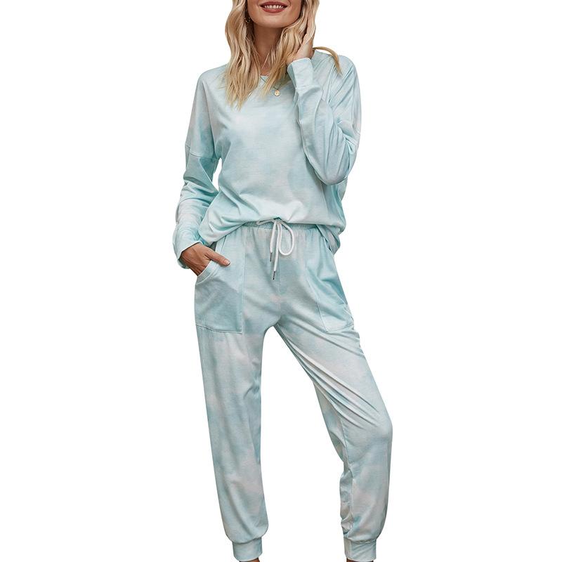 Autumn Women'S Gradient Pajamas Tie-Dyed Long-Sleeved Trousers Home Service Two-Piece Suit