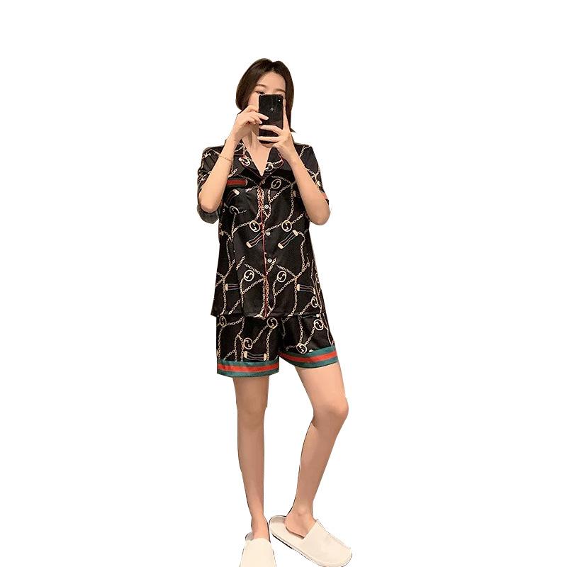 Autumn Couple Ice Silk Pajamas Women Fashion Short Sleeve Suit Men Korean Leisure Silk Ladies Cardigan Home Service