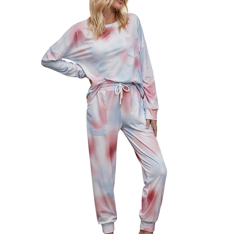 Autumn Women'S Gradient Pajamas Tie-Dyed Long-Sleeved Trousers Home Service Two-Piece Suit