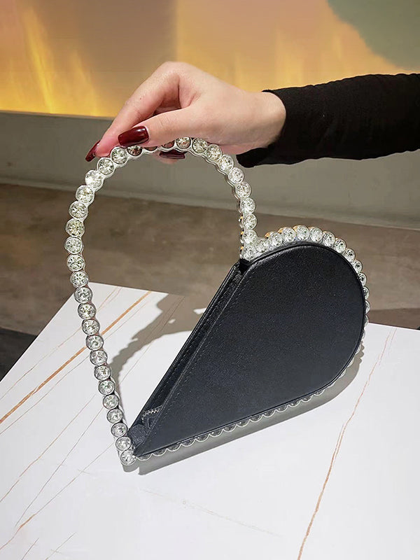 Contrast Color Heart Shape Hollow Rhinestone Zipper Evening Bags
