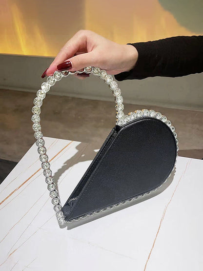 Contrast Color Heart Shape Hollow Rhinestone Zipper Evening Bags