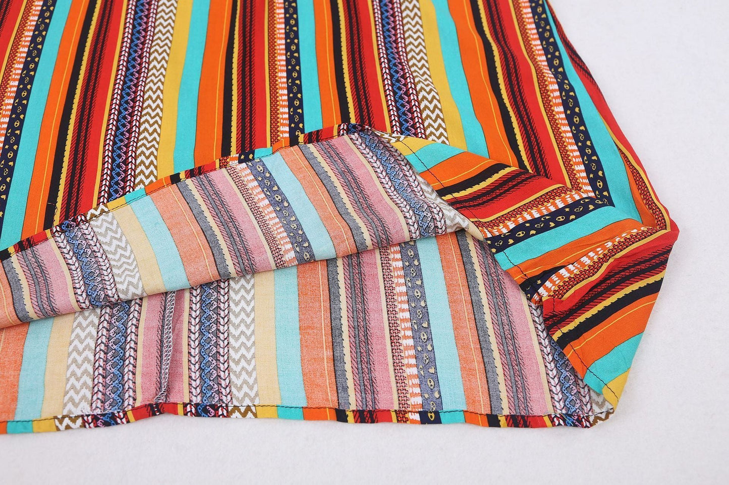 New Shirt Collar Color Strip Button Belt Beach Cover Up