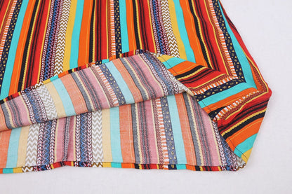 New Shirt Collar Color Strip Button Belt Beach Cover Up