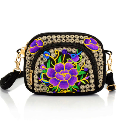 Tibet Ethnic Embroidery Bag Double Side Embroidery Canvas Zero Wallet Mobile Phone Bag Women'S Mini Slant Span Bag
