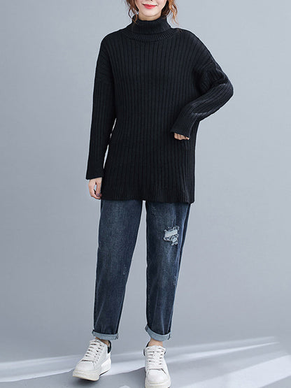 Simple Solid Color High-Neck Long Sleeves Sweater Top