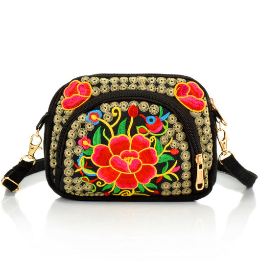 Tibet Ethnic Embroidery Bag Double Side Embroidery Canvas Zero Wallet Mobile Phone Bag Women'S Mini Slant Span Bag