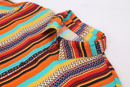New Shirt Collar Color Strip Button Belt Beach Cover Up