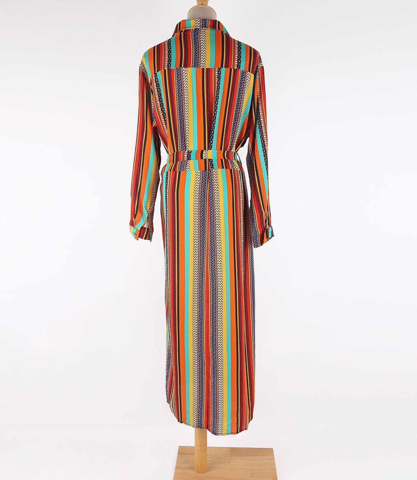 New Shirt Collar Color Strip Button Belt Beach Cover Up