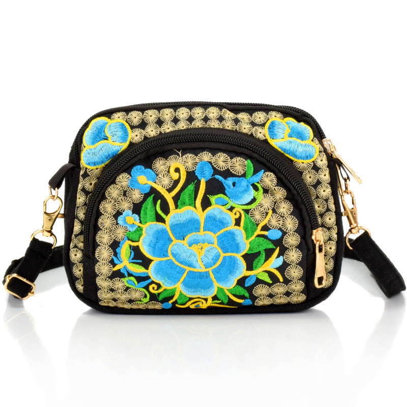 Tibet Ethnic Embroidery Bag Double Side Embroidery Canvas Zero Wallet Mobile Phone Bag Women'S Mini Slant Span Bag