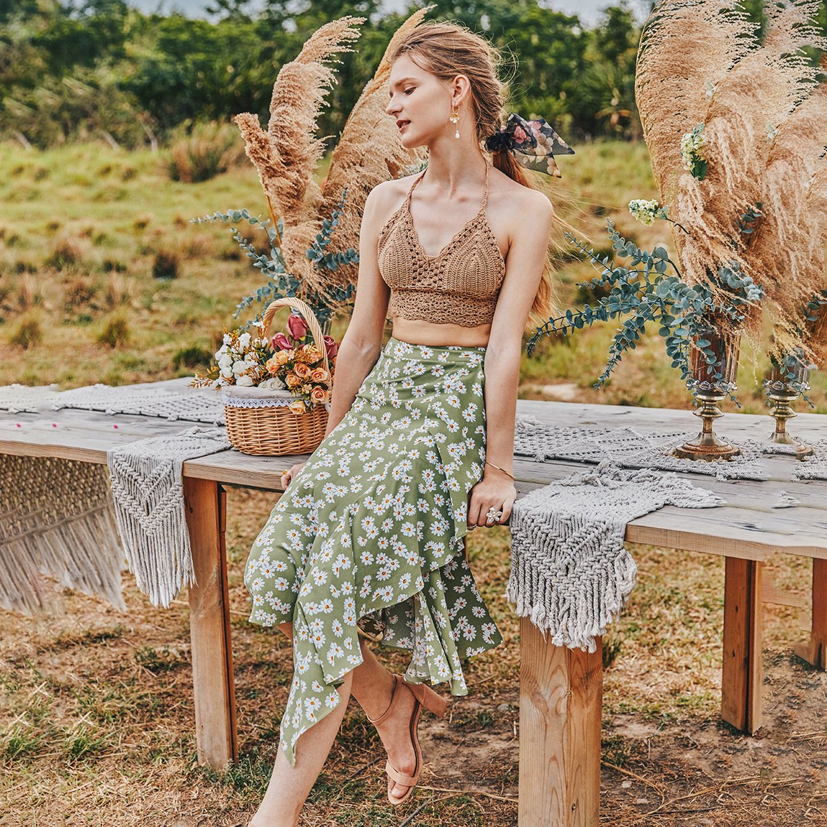 Summer Small Daisy Slim A-Line Skirt Printed Trend Skirt