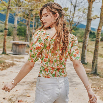 Summer Retro French Slimming Belly Waist Top T-Shirt