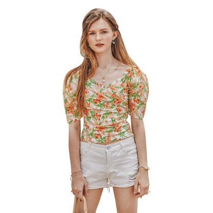 Summer Retro French Slimming Belly Waist Top T-Shirt