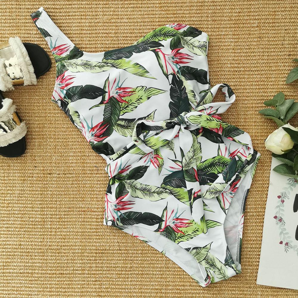 One Shoulder Floral One Piece Swimsuit Bandage For Women