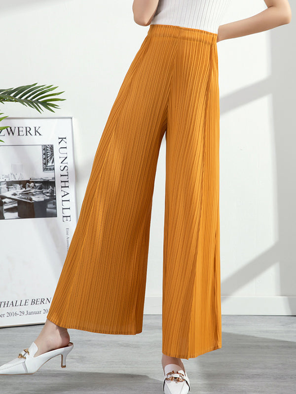 Simple Loose Wide Leg Pleated Solid Color Casual Pants Bottoms