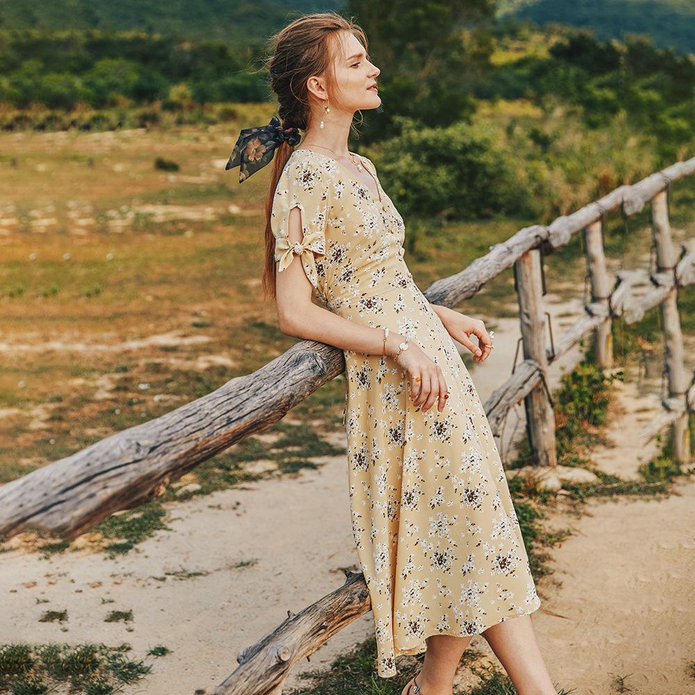 Summer V-Neck Sexy Delicate Light Luxury Chiffon Dress
