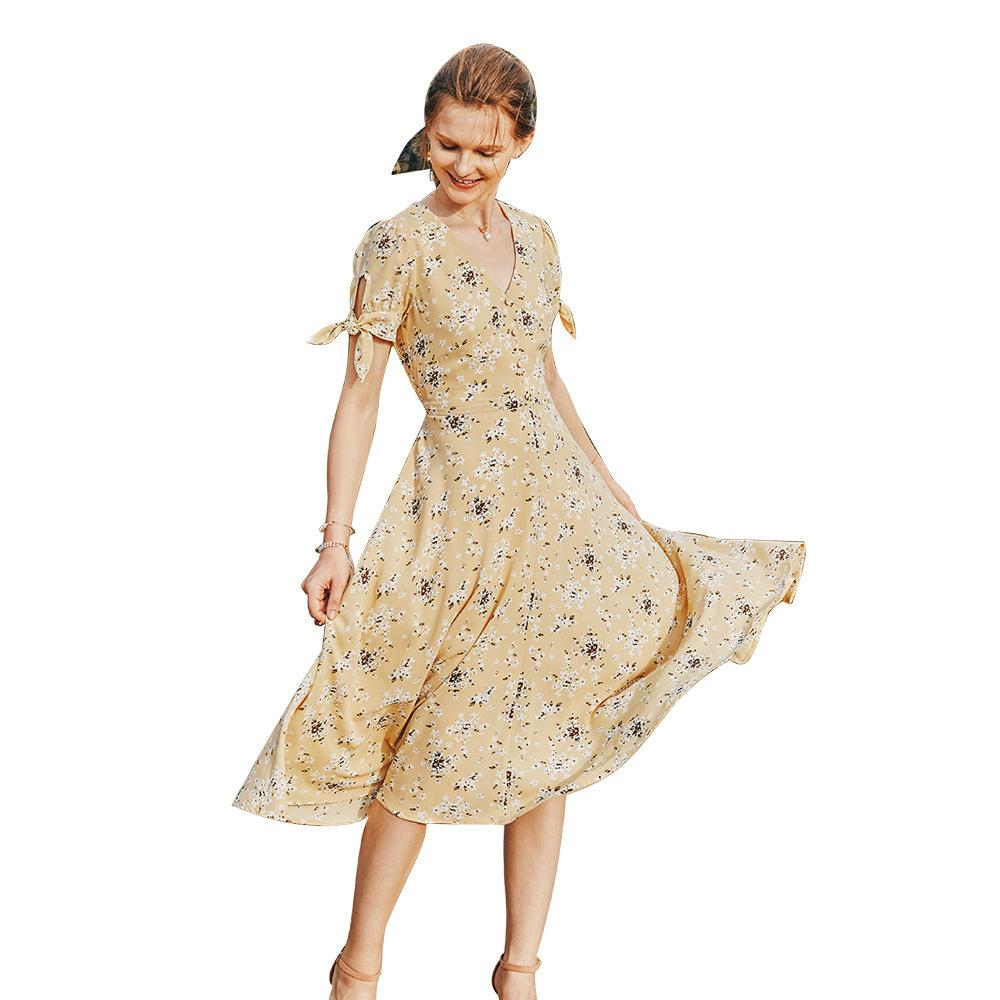 Summer V-Neck Sexy Delicate Light Luxury Chiffon Dress