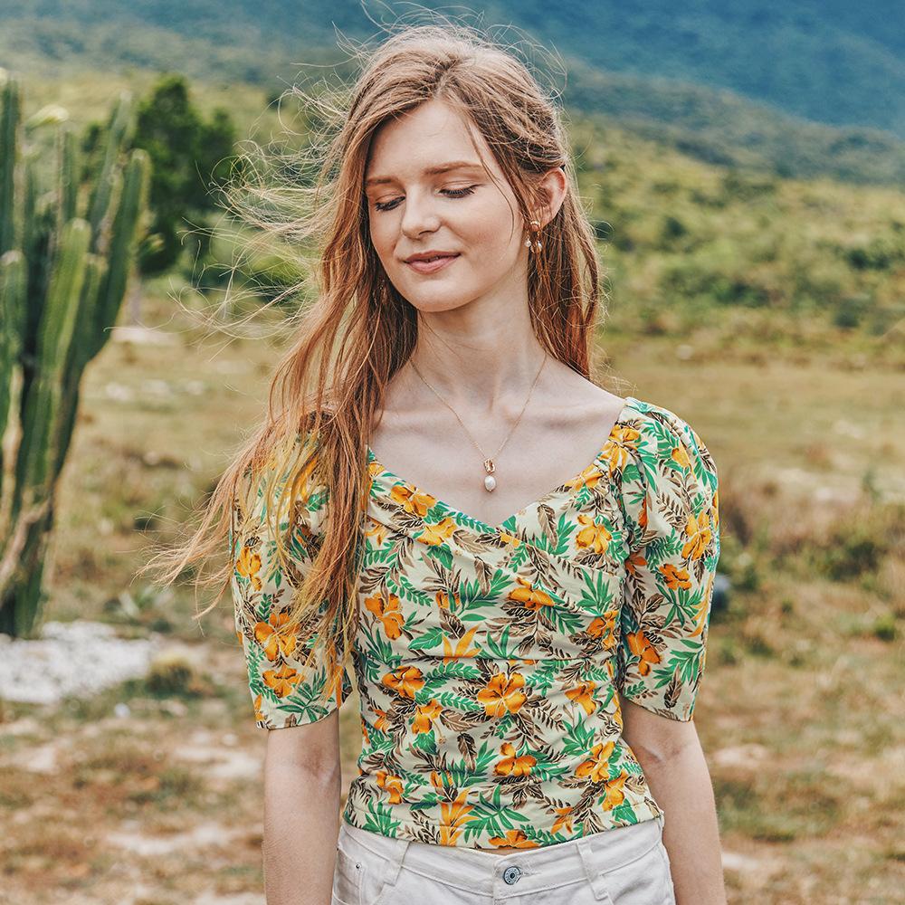 Summer Retro French Slimming Belly Waist Top T-Shirt