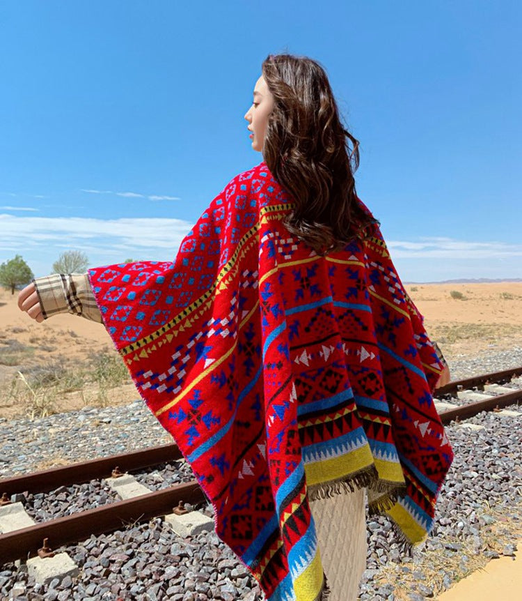Nepal Tibet Ethnic Wind Cloak, Female Hooded Cloak Coat Scarf