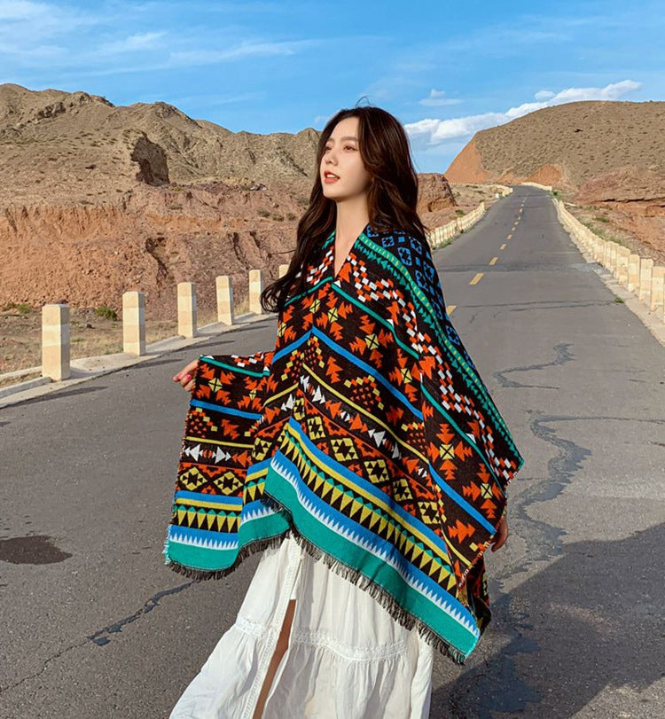 Nepal Tibet Ethnic Wind Cloak, Female Hooded Cloak Coat Scarf