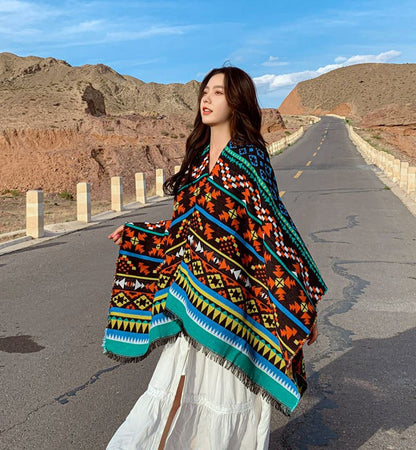 Nepal Tibet Ethnic Wind Cloak, Female Hooded Cloak Coat Scarf