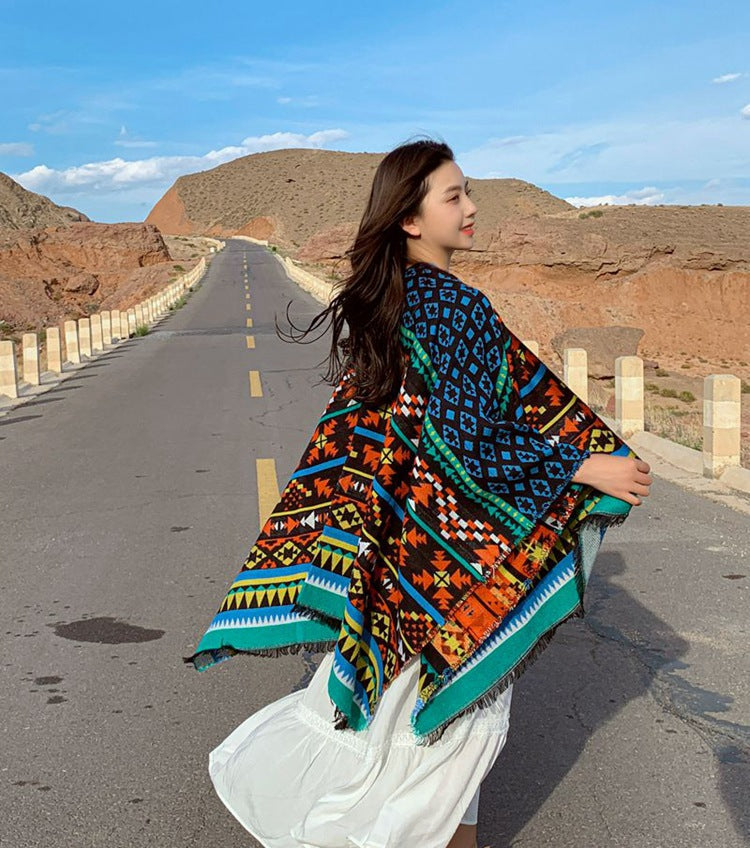Nepal Tibet Ethnic Wind Cloak, Female Hooded Cloak Coat Scarf