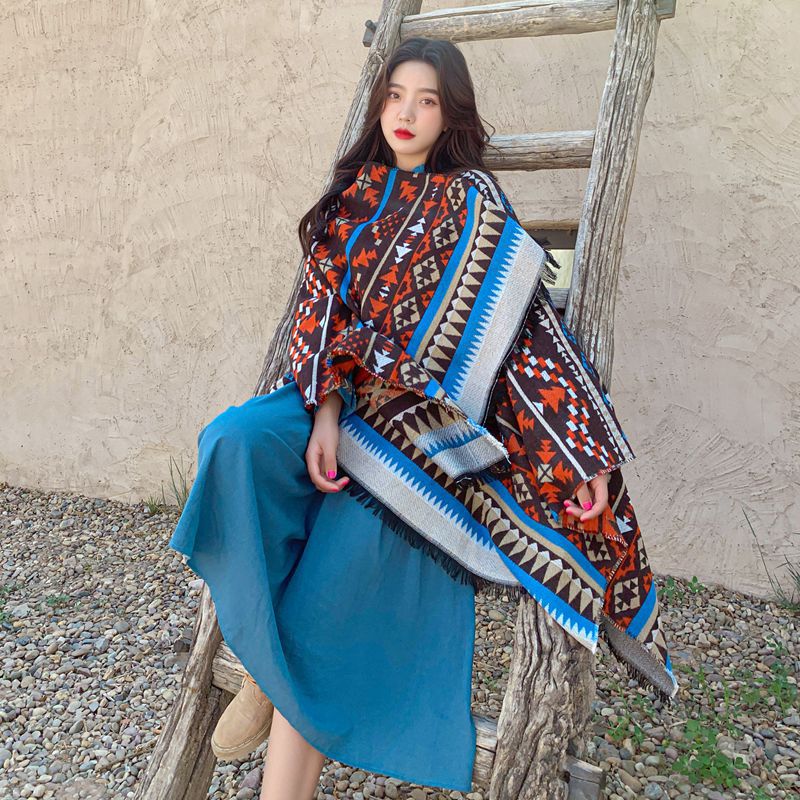 Nepal Tibet Ethnic Wind Cloak, Female Hooded Cloak Coat Scarf