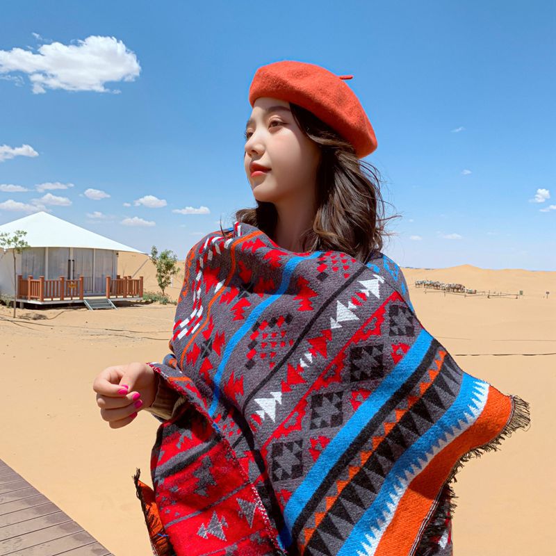 Nepal Tibet Ethnic Wind Cloak, Female Hooded Cloak Coat Scarf