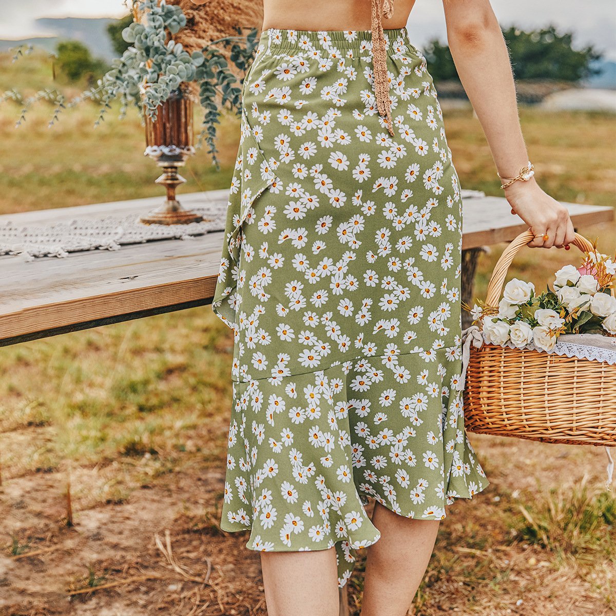 Summer Small Daisy Slim A-Line Skirt Printed Trend Skirt
