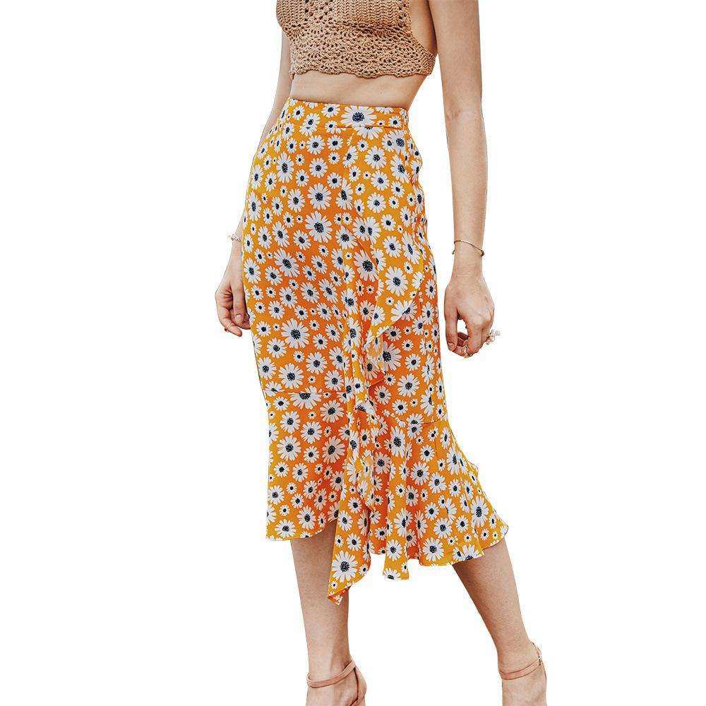 Summer Small Daisy Slim A-Line Skirt Printed Trend Skirt