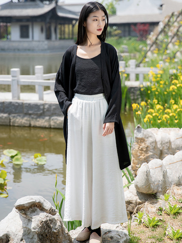 Simple Wide Legs Loose Elasticity Solid Color Casual Pants Bottoms