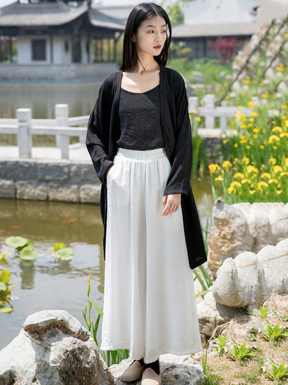 Simple Wide Legs Loose Elasticity Solid Color Casual Pants Bottoms